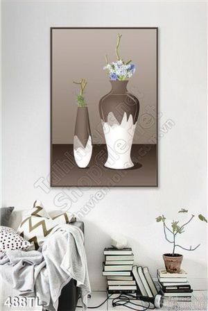 Tranh lụa 3D bình hoa treo tường đẹp