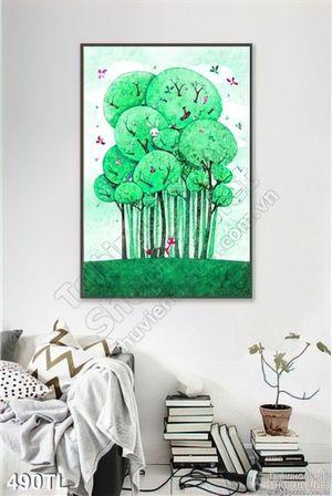 Tranh lụa 3D cây nghệ thuật trang trí phòng