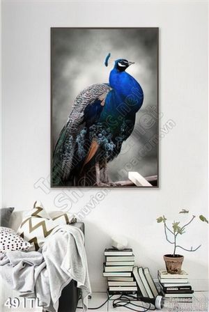 Tranh lụa 3D chim công treo tường phòng khách