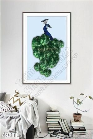 Tranh lụa 3D chim công treo tường đẹp