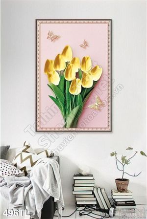 Tranh lụa 3D hoa tulip trang trí phòng khách