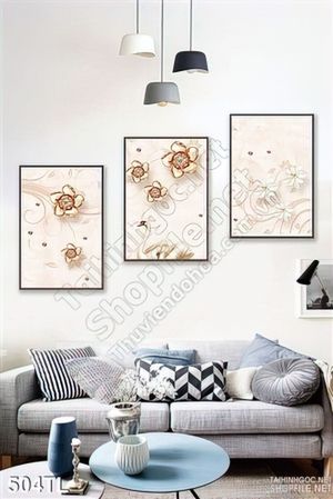 Tranh lụa 3D hoa vàng, bạc đẹp treo tường