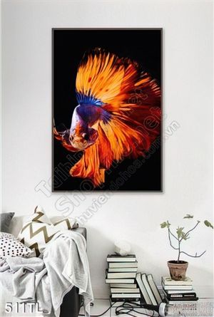 Tranh lụa 3D cá treo tường đẹp