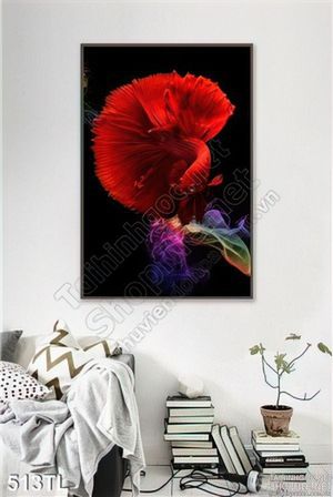 Tranh lụa 3D cá treo tường đẹp