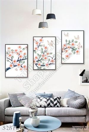 Tranh lụa 3D hoa đào trang trí đẹp