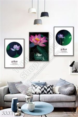 Tranh lụa 3D Hoa Sen treo tường phòng khách