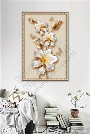 Tranh lụa 3D hoa dát vàng trang trí phòng khách