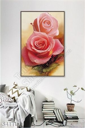 Tranh lụa 3D hoa hồng nghệ thuật treo tường