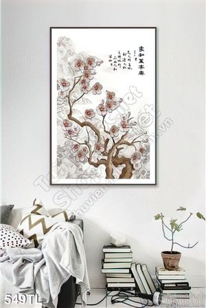 Tranh lụa 3D hoa đào mới nhất
