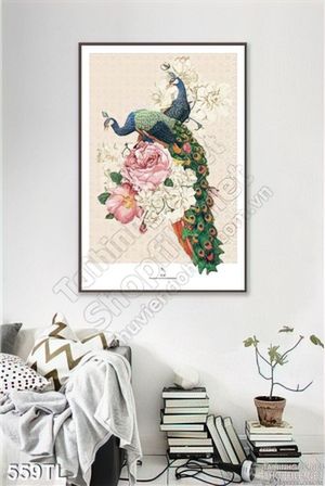 Tranh lụa 3D chim công in tranh phong thủy