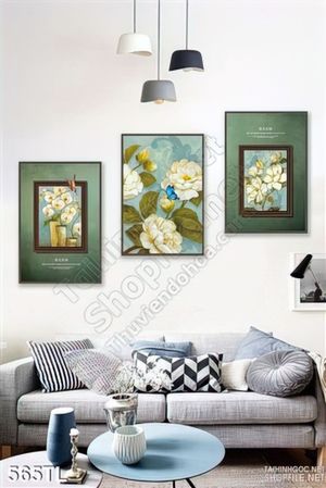 Tranh lụa 3D hoa trà treo tường