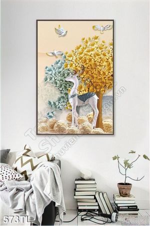 Tranh lụa 3D hươu nai mới nhất hiện nay