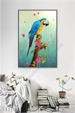 Tranh lụa 3D chim vẹt treo tường