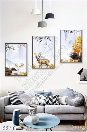 Tranh lụa 3D hươu nai đẹp độc đáo
