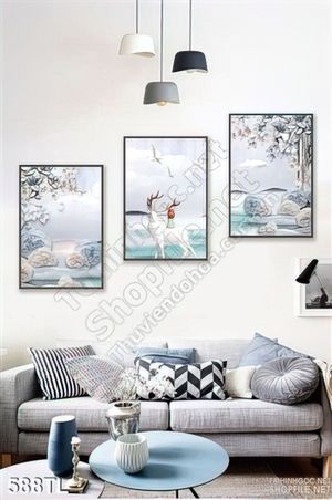 Tranh lụa 3D hươu nai nghệ thuật in tranh đẹp