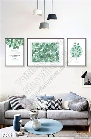 Tranh lụa 3D lá cây trang trí phòng ngủ
