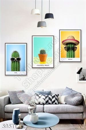 Tranh lụa 3D xương rồng đẹp hiện đại