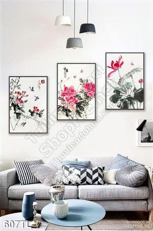 Tranh lụa 3D các loại hoa thư pháp