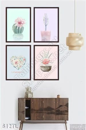 Tranh lụa 3D màu nước chậu hoa đẹp