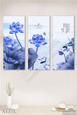 Tranh lụa 3D hoa sen thư pháp mới nhất