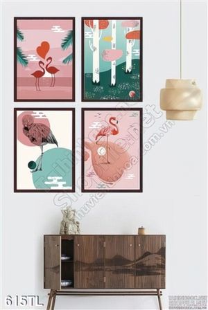 Tranh lụa 3D màu nước Hồng Hạc đẹp