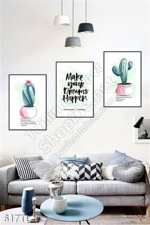 Tranh lụa 3D màu nước xương rồng