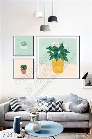 Tranh lụa 3D màu nước cây trang trí phòng khách