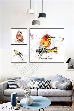Tranh lụa 3D màu nước chim Vẹt