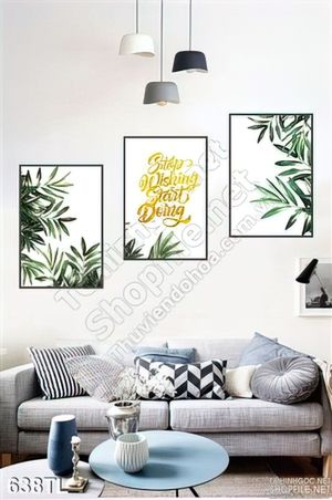 Tranh lụa 3D lá cây trang trí treo tường đẹp
