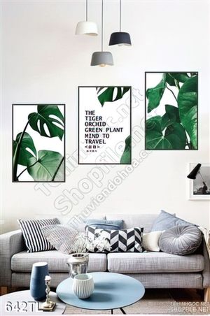Tranh lụa 3D lá cây trang trí đẹp