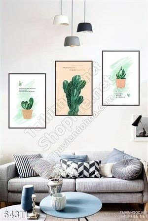 Tranh lụa 3D màu nước xương rồng đẹp