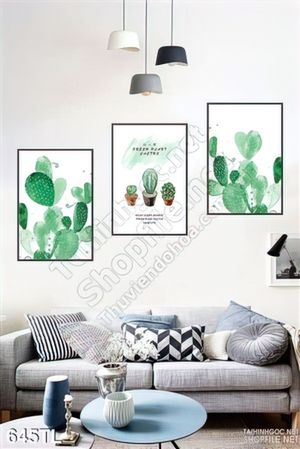 Tranh lụa 3D màu nước xương rồng đẹp