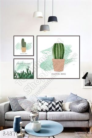 Tranh lụa 3D màu nước xương rồng đẹp