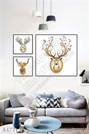 Tranh lụa 3D hươu vàng nghệ thuật đẹp