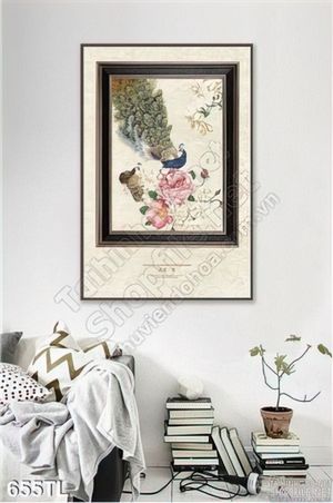 Tranh lụa 3D chim công nghệ thuật