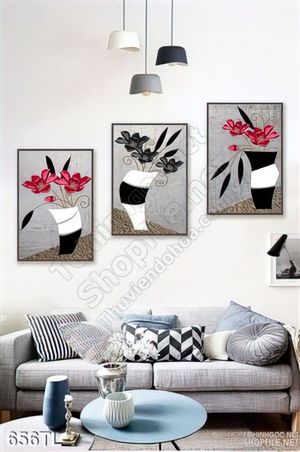 Tranh lụa 3D bình hoa hiện đại