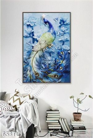 Tranh lụa 3D chim công đẹp độc đáo