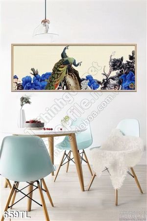 Tranh lụa 3D chim công nghệ thuật
