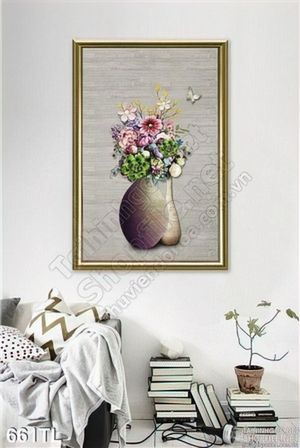 Tranh lụa 3D bình hoa cổ điển