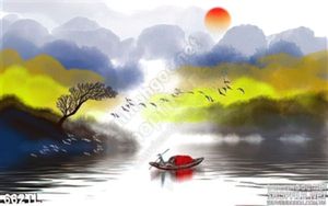 Tranh lụa 3D màu nước quê hương treo tường độc đáo