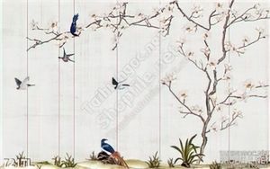 Tranh lụa 3D hoa đào và chim yến