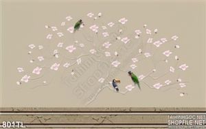 Tranh lụa 3D hoa đào nghệ thuật trang trí tường