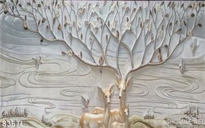 Tranh lụa 3D hươu nai decor độc đáo