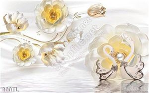 Tranh lụa 3D chim thiên nga và hoa ngọc