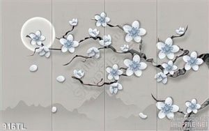 Tranh lụa 3D hoa mai và ánh trăng