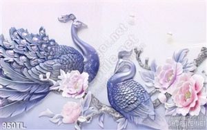 Tranh lụa 3D chim công và hoa mẫu đơn phong thủy