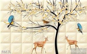 Tranh hươu nai và hoa trang trí đẹp