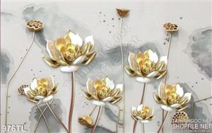 Tranh lụa 3D hoa Sen vàng trang trí dán tường