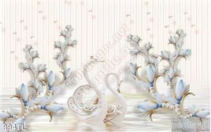 Tranh lụa 3D hoa và chim thiện nga hiện đại