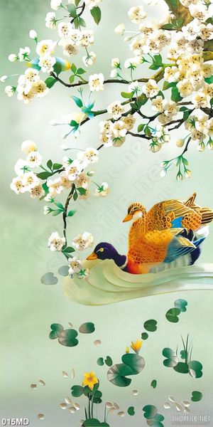 Tranh psd cành đào trắng đón xuân